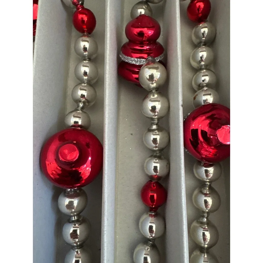 Christopher Radko Shiny Brite Red Silver Glass Bead Christmas Garland 2011 Boxed